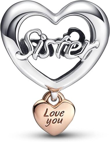PANDORA Love You Sister Heart Charm - Compatible with PANDORA Moments - Stunning Women's Jewelry - Made with PANDORA Rose & Sterling Silver in Saudi Arabia