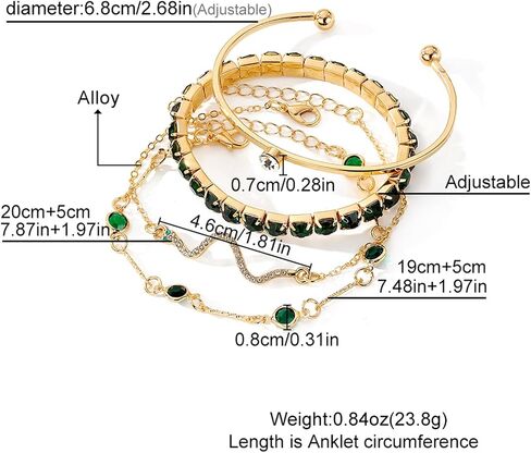 4 Pcs Dainty Gold Silver Bracelets Set for Women 14K Plated Link Cubic Zirconia Paperclip Stake Layering Chain Adjustable Trendy Hand Jewelry in Saudi Arabia