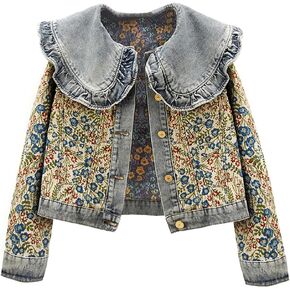 Women’s Sweet Peter Pan Collar Long Sleeve Jacquard Denim Jacket