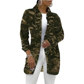 sexycherry Denim Jacket for Women Long Sleeve Classic Trucker Jeans Long Coat Outwear with Pockets