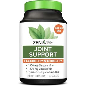 Zenwise Glucosamine Chondroitin Sulfate MSM Curcumin - Joint Support Supplement with Hyaluronic Acid for Extra Strength Relief - Natural Health & Mobility Support for Pain, Aches & Soreness (180 Count)