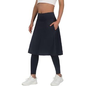 ANIVIVO Women Long Knee Length Skirt with Full Leggings,Skirted Leggings with High Waisted Zipper Pockets