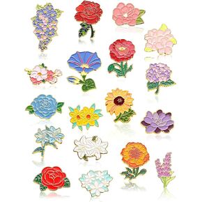 Ferraycle 20 Pieces Flowers Enamel Pin Bulk for Backpack Cute Enamel Brooch Pins Set Floral Lapel Pins Cartoon Plants Backpack Pins for Women Men DIY Badges Clothing Jacket Bags Gifts