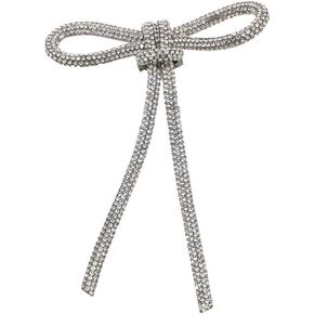Rhinestone Bow Brooch Pin for Women Long Tassel Lapel Pins Elegant Crystal Bowknot Corsage for Dress Suit Shirt Clothes Accessories Wedding Party Jewelry