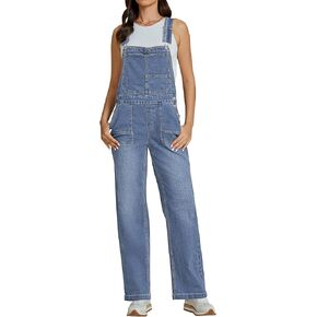 luvamia Jean Overalls for Women Straight Leg Baggy Stretchy Denim Bib Adjustable Strap Casual Overall Jumpsuit Loose Fit