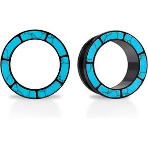 PUNKYOUTH Blue Turquoise Stainless Steel Ear Flesh Tunnels Screw Fit Ear Gauges Stretcher Expander Piercing Jewelry