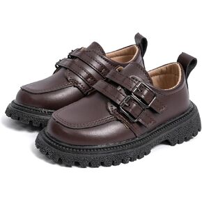 Kannior Boys Girls Oxford PU Leather Shoes Little Kid Wedding Dress Shoes Toddler Lace Up Non-Slip Texture Sole Loafer Flats Classic School Uniform Walking Shoes