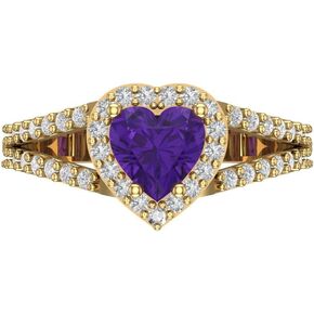Clara Pucci 1.85 ct Heart Cut Solitaire W/Accent split shank Natural Purple Amethyst Wedding Statement Bridal ring 18K Yellow Gold