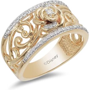 Jewelili Enchanted Disney Fine Jewelry 14K Yellow Gold Over Sterling Silver 1/5 Cttw Natural White Diamonds Belle Fashion Ring