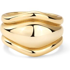 PAVOI 14K Gold Plated Chunky Stackable Rings Set for Women | Cubic Zirconia Bands Set | 3 Statement Rings Pack