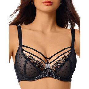 Sexy Lace Bras for Women See Through Unlined Underwire Push Up Bralettes Sheer with Dot Mesh Bra 34B-40E