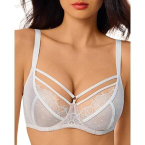 Sexy Lace Bras for Women See Through Unlined Underwire Push Up Bralettes Sheer with Dot Mesh Bra 34B-40E in Kuwait