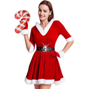 Santa Dress Women Mrs Santa Claus Costume Deluxe Velvet Sexy Santa Outfits Babydoll Chemise Christmas Dress Cosplay with Belt