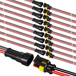 2 Pin Connector 10 Pairs, 2 Wire Connector 16AWG 10CM Wire, 2 Pin Waterproof Connectors Wire Tail Stripping Male and Female Wire Connectors for Car, Truck, Boat, and Other Wire Connections by XIOGZAXI