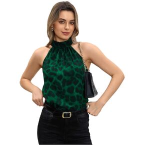 WDIRARA Women's Leopard Print Halter Top Shirt Casual Button Sleeveless Vest