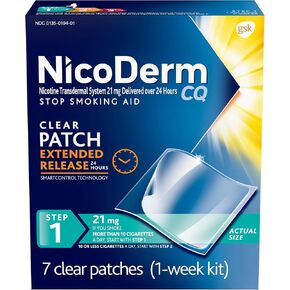 NicoDerm CQ Step 1 Nicotine Patches to Quit Smoking, 21mg, Stop Smoking Aid, 7 Count (1 Week Kit)