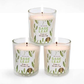 Magnificent 101 Set of 3 Long Lasting Pure Sage Smudge Candles | 42 Hour Burn - 3.5 Oz Each | Made of Soy Wax Candle for House Energy Cleansing, Meditation & Manifestation