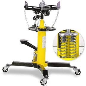 2-Plunger Transmission Jack, 1322 LBS (3/5 Ton) Capacity 33.5"- 69" High Lifting Height, 2-Stage Hydraulic Telescopic Jack, Heavy Duty Floor Jack w/Foot Pedal, 360° Swivel Wheel, Yellow