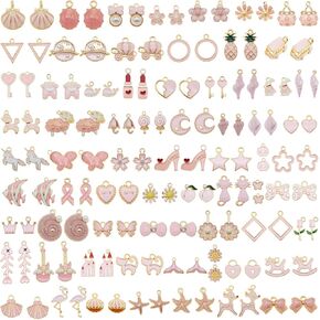 Julie Wang 60Pcs 30 Pairs Mixed Enamel White Theme Charms Pendants for Jewelry Making Bulk lot Necklace Earrings Bracelet Craft Findings