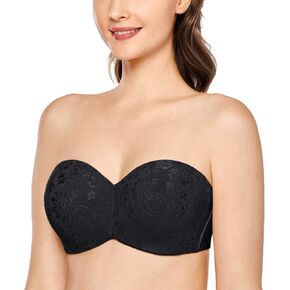 DELIMIRA Women's Strapless Jacquard Minimizer Bra Plus Size Underwire Non-Padded