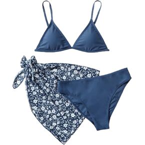 SHENHE Girl's 3 Piece Cute Spaghetti Strap Bikini Swimsuit with Ditsy Floral Print Cover Up