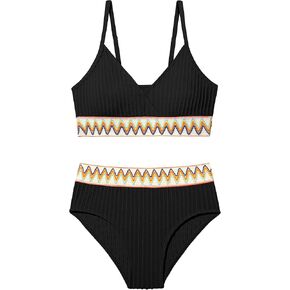 DONWEN Teen Girls Swimsuits Bikini Sets Color Block Two Piece Bathing Suit V-Neck Girl Swimwear
