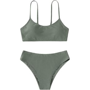 SHENHE Girl's 2 Piece High Waisted Spaghetti Strap Cute Swimsuit Bathing Suit Solid Bikini Sets