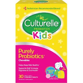 Culturelle Kids Chewable Daily Probiotic for Kids, Ages 3+, 30 Count, #1 Pediatrician-Recommended Brand, Natural Berry Flavored Daily Probiotics for Digestive Health, Oral Care & Immune Support