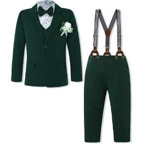 WESIDOM Boy's Formal Suits Set 7 Piece, Size 6-10 Kids Tuxedo Toddler Dress Clothes Blazer Vest Pants with Adjustable Waist