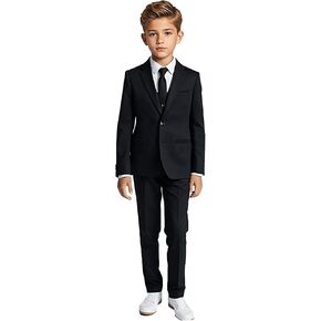 Black n Bianco Boys Five Piece Modern Slim Fit Suits Set Shirt Blazer Vest Pants and Tie. Ring Bearer Outfit