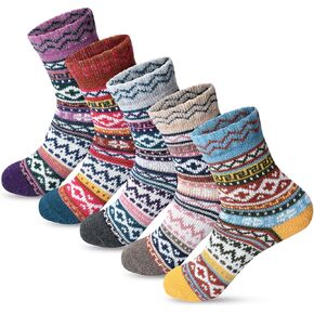 FYC الشتاء الجوارب النسائية الصوف الدافئة سميكة متماسكة دافئ طاقم عادية خمر جوارب ناعمة للنساء هدايا عيد الميلاد الجوارب 5 أزواج in Kuwait