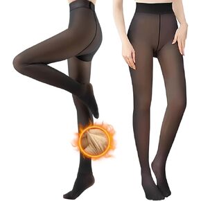 Fleece Lined Tights for Women, Warm Fake Sheer Pantyhose Leggings Thick Translucent Thermal Stockings