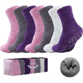 Bulinlulu Fuzzy Socks for Women with Grips Plush Fuzzy Socks Sleep Cozy socks Sleep Socks Winter Soft Fluffy Socks