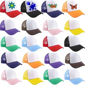 20 Pcs Trucker Hats Sublimation Baseball Caps Adjustable Blank Mesh Hats for Kids Family Outing Park Sports Activities