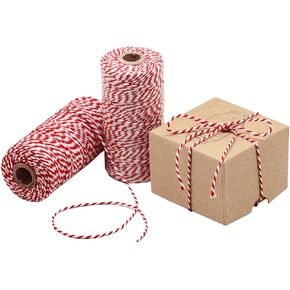 HOKI Cotton Bakers Twine Red & White 100M (328 Feet), Packing String, Durable Rope for Gardening, Decoration, Tying Cake and Pastry Boxes, DIY Crafts & Gift Wrapping, for Art and Craft