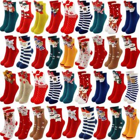 Christmas Socks Set, 36 Pairs Cute Cartoon Xmas Socks for Girls, Random Styles