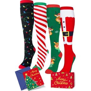 HAPPYPOP Christmas Gifts Stocking Socks for Girls - Christmas Knee High Stocking with Greeting Card for Kids 4 Pack