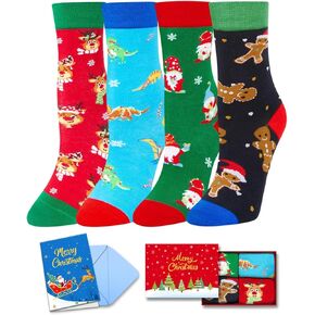 HAPPYPOP Christmas Gifts Stocking Socks for Kids - Xmas Stocking Santa Socks for Boys Girls With Greeting Card
