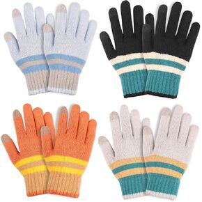 Kids Winter Gloves for Boys Girls, 4 Pairs Gloves for Kids, Kids Mittens Magic Gloves, Wool Lined Gloves Toddler Warm Stretchy Knitted Full Fingers Gloves