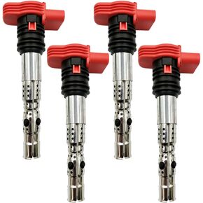 Red Top Ignition Coil Packs UF483 UF411 06C905115A 06A905115 Set of 4 Compatible With Audi A3 A4 A4 Quattro S3 TT Seat Toledo TT Quattro VW Beetle Derby Golf Jetta Passat B5 1.8T EA888 GEN 1