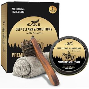 Saddle Soap for Leather – 3-Piece Saddle Soap Kit for Leather Cleaning, Boots, Tack, and Saddles – Includes Applicator and Cloth – Leather Soap and Conditioner for Leather Boots and Tack Care
