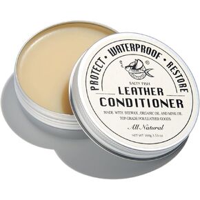 SALTY FISH All-Natural Leather Conditioner and Cleaner,Made with Mink Oil Beeswax,Protect Soften Waterproof Leather Furniture,Car Seats,Shoes,Boots,Bags (3.53 Oz)