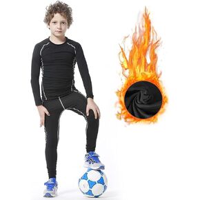 Youth Kids'Thermal Underwear Set, Fleece-Lined Compression Shirt & Leggings, Kids Base Layer for Cold Weather Comfort