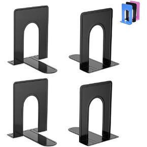 Optomni Bookends, Book End Supports Heavy Duty Metal Bookend Support, Book Ends Supports for Shelves Decor Home Office School (2 Pairs/4 Pieces, Black)