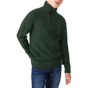 Boys Chunky High Neck Zip Sweater Kids Ribbed Pullover Jumper Winter Knit Tops Outfits