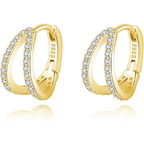 SLUYNZ Solid 925 Sterling Silver Chunky Hoop Earrings for Women Teens Shiny CZ Hoop Earrings Huggie Studs