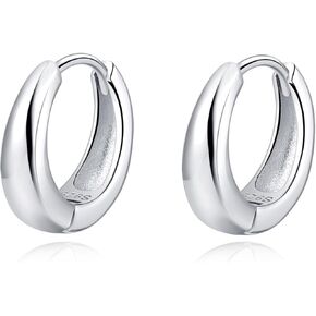 Reffeer 925 Sterling Silver Chunky Hoop Earrings for Women Teens Thick Hoop Earrings Teardrop Hoop Earrings