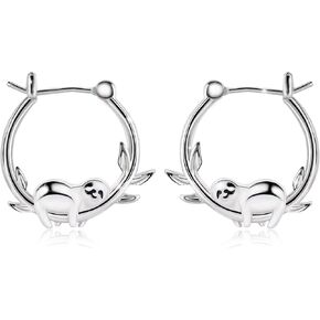 Sloth Earrings for Women Girls - Sterling Silver Sloth Hoop Earrings for Teens Hypoallergenic Cute Animal Earrings for Sensitive Ears Dainty Lightweight Huggie Hoop Earring Gift for Birthday Christmas