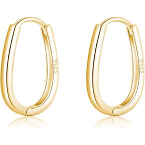 Reffeer 925 Sterling Silver Oval Hoop Earrings for Women Teens Teardrop Hoop Earrings Minimalist Huggie Hoop Earrings
