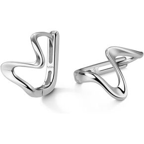 Reffeer Solid 925 Sterling Silver Ocean Wave Hoop Earrings Huggie for Women Teens Minimalist Hoop Earrings Helix Cartilage Hoops
